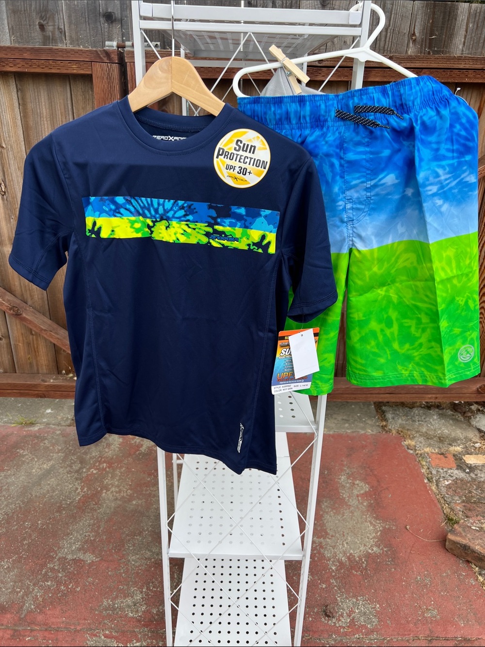 ZeroXposur Kids Navy UPF Rash Guard & Blue-Green Swim Trunks Set